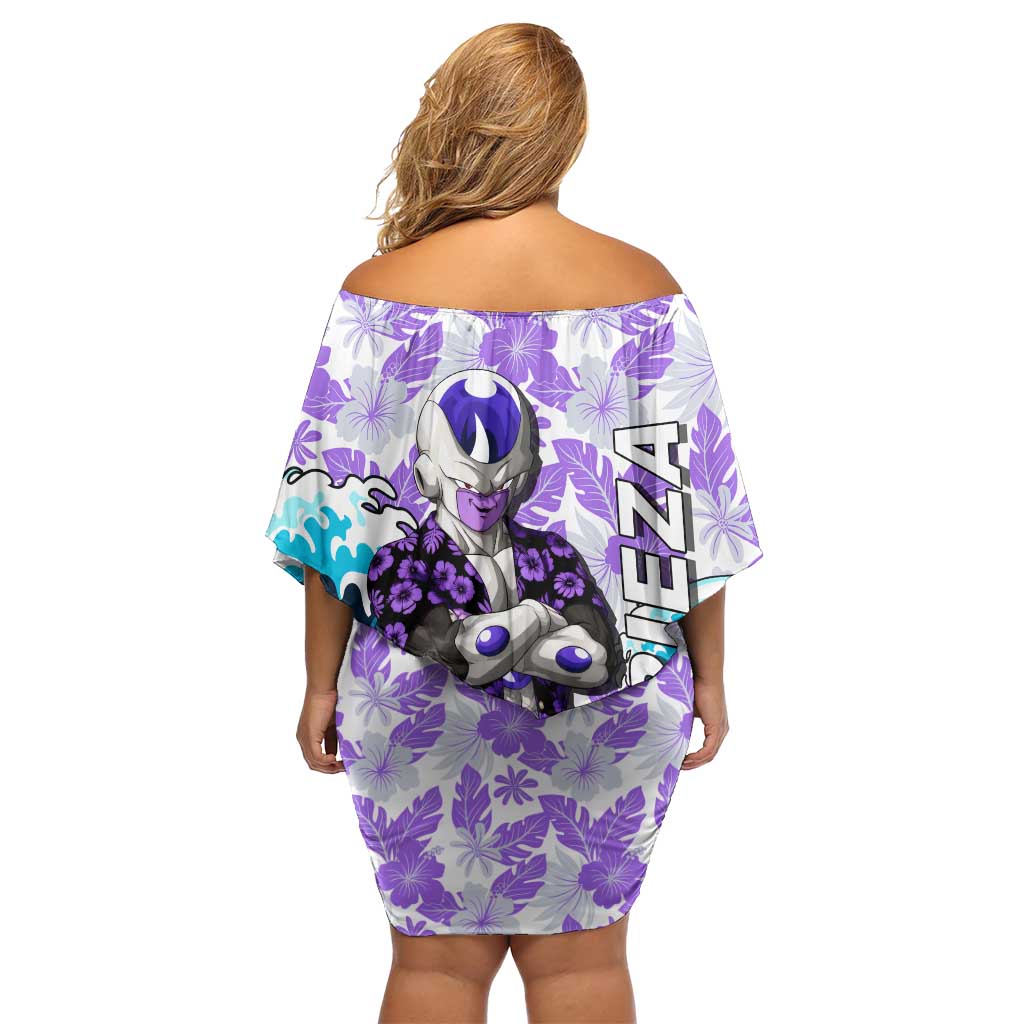 Frieza Dragon Ball Summer Theme Off Shoulder Short Dress with Volleyball Floral Shirt and Shenron Tropical Design - The Mazicc