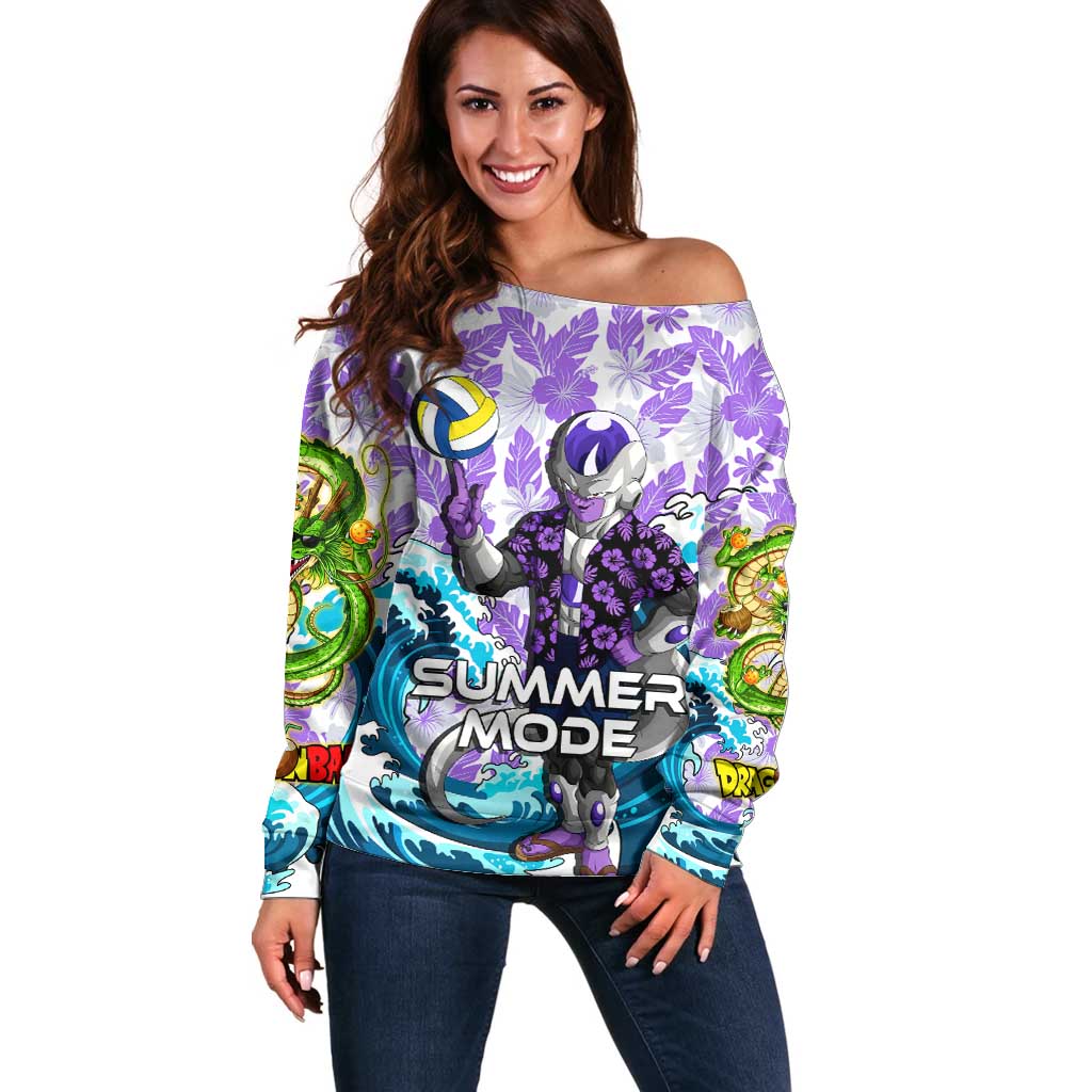 Frieza Dragon Ball Summer Theme Off Shoulder Sweater with Volleyball Floral Shirt and Shenron Tropical Design - The Mazicc