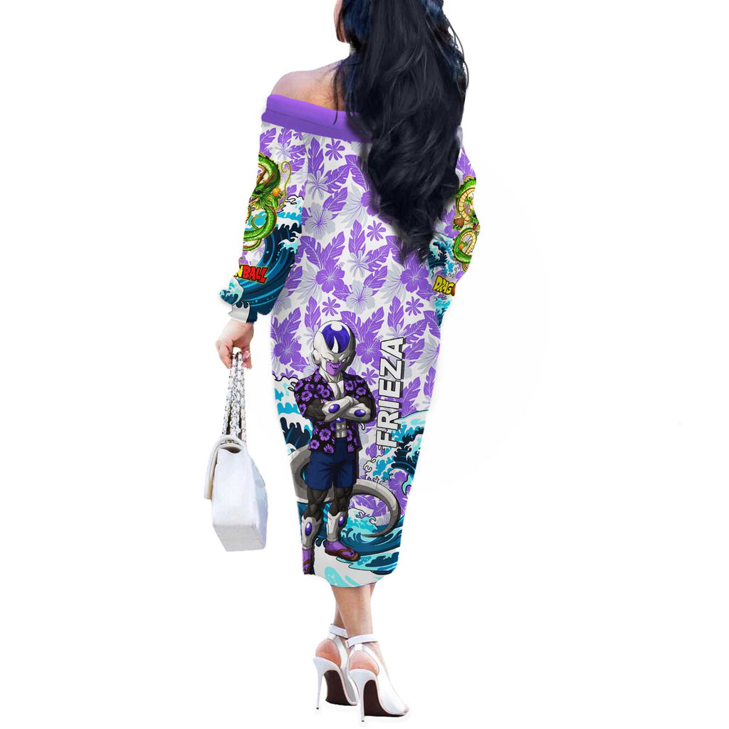 Frieza Dragon Ball Summer Theme Off The Shoulder Long Sleeve Dress with Volleyball Floral Shirt and Shenron Tropical Design - The Mazicc