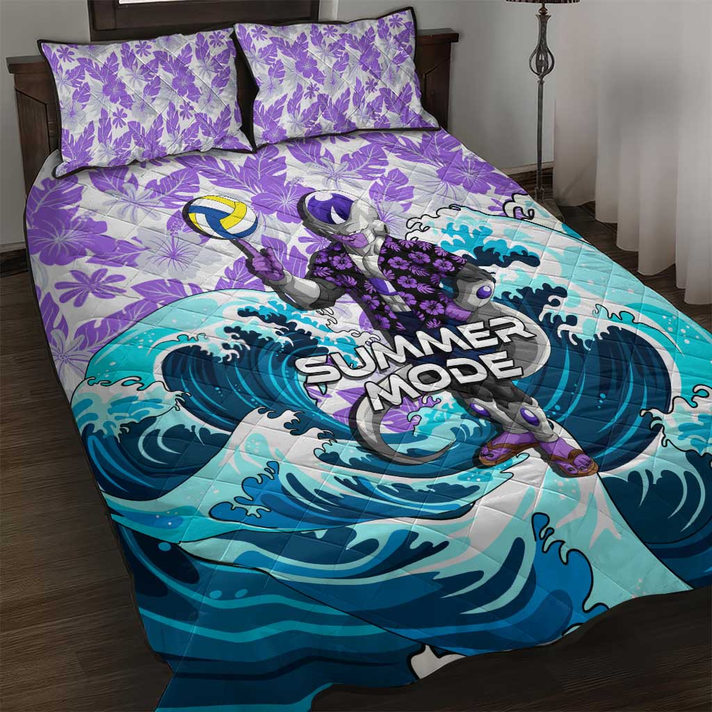 Frieza Dragon Ball Summer Theme Quilt Bed Set with Volleyball Floral Shirt and Shenron Tropical Design - The Mazicc