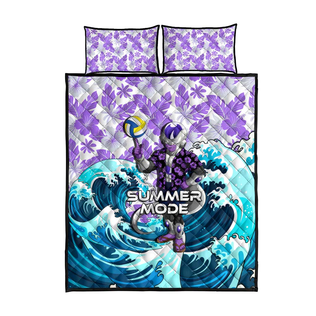 Frieza Dragon Ball Summer Theme Quilt Bed Set with Volleyball Floral Shirt and Shenron Tropical Design - The Mazicc