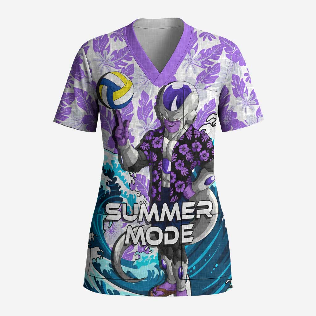 Frieza Dragon Ball Summer Theme Scrub Top with Volleyball Floral Shirt and Shenron Tropical Design - The Mazicc