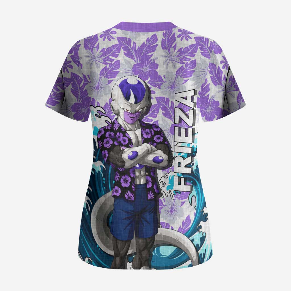 Frieza Dragon Ball Summer Theme Scrub Top with Volleyball Floral Shirt and Shenron Tropical Design - The Mazicc