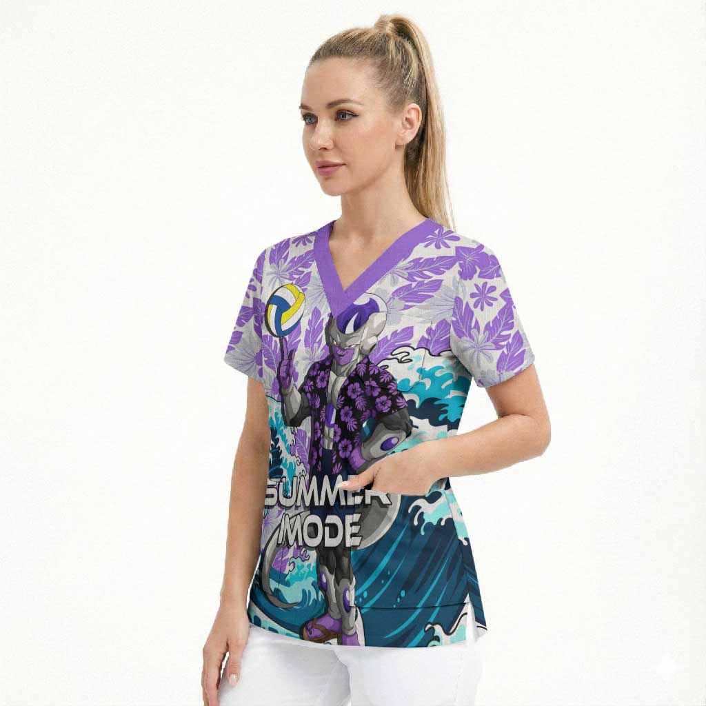 Frieza Dragon Ball Summer Theme Scrub Top with Volleyball Floral Shirt and Shenron Tropical Design - The Mazicc