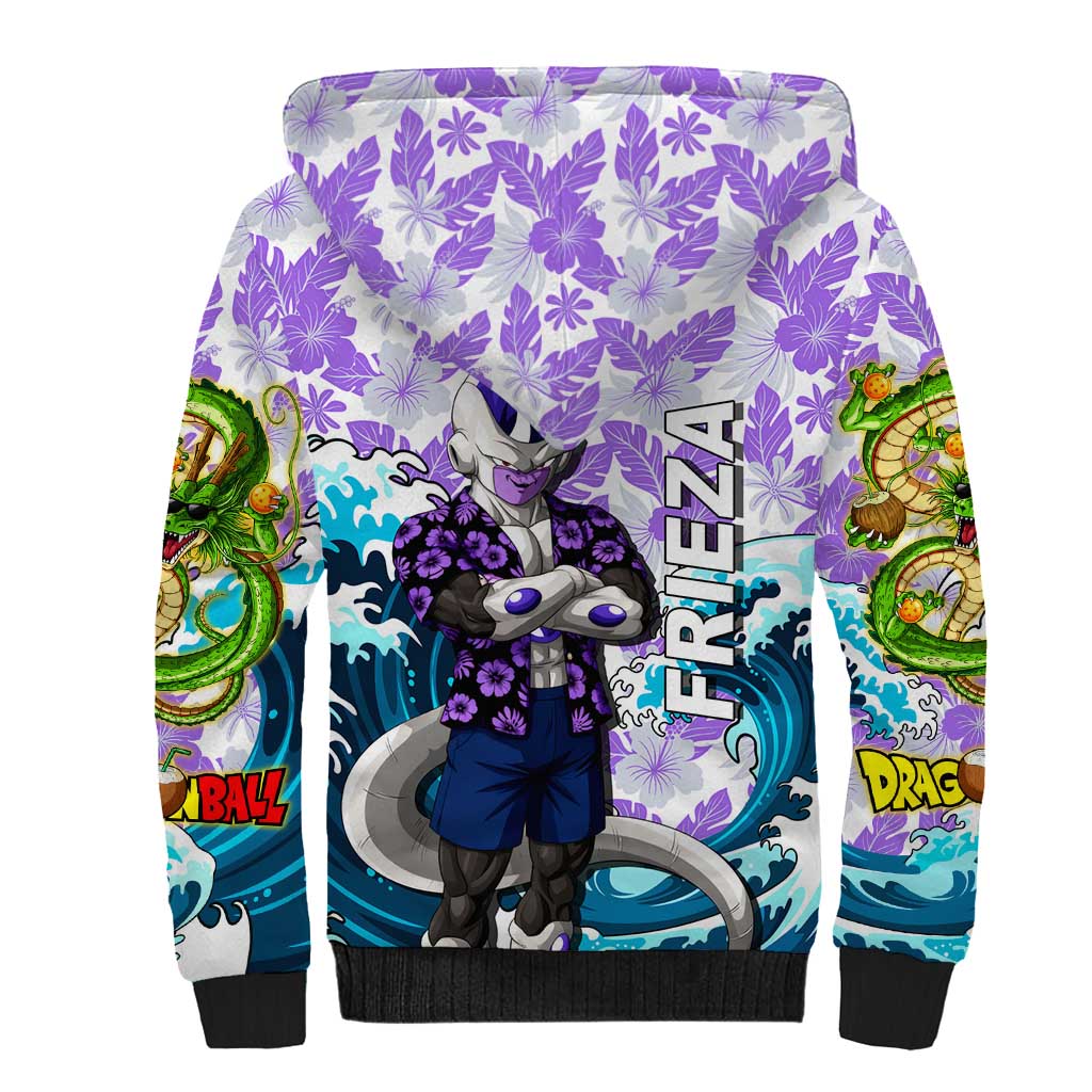 Frieza Dragon Ball Summer Theme Sherpa Hoodie with Volleyball Floral Shirt and Shenron Tropical Design - The Mazicc