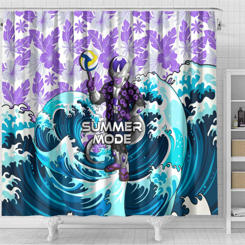 Frieza Dragon Ball Summer Theme Shower Curtain with Volleyball Floral Shirt and Shenron Tropical Design - The Mazicc