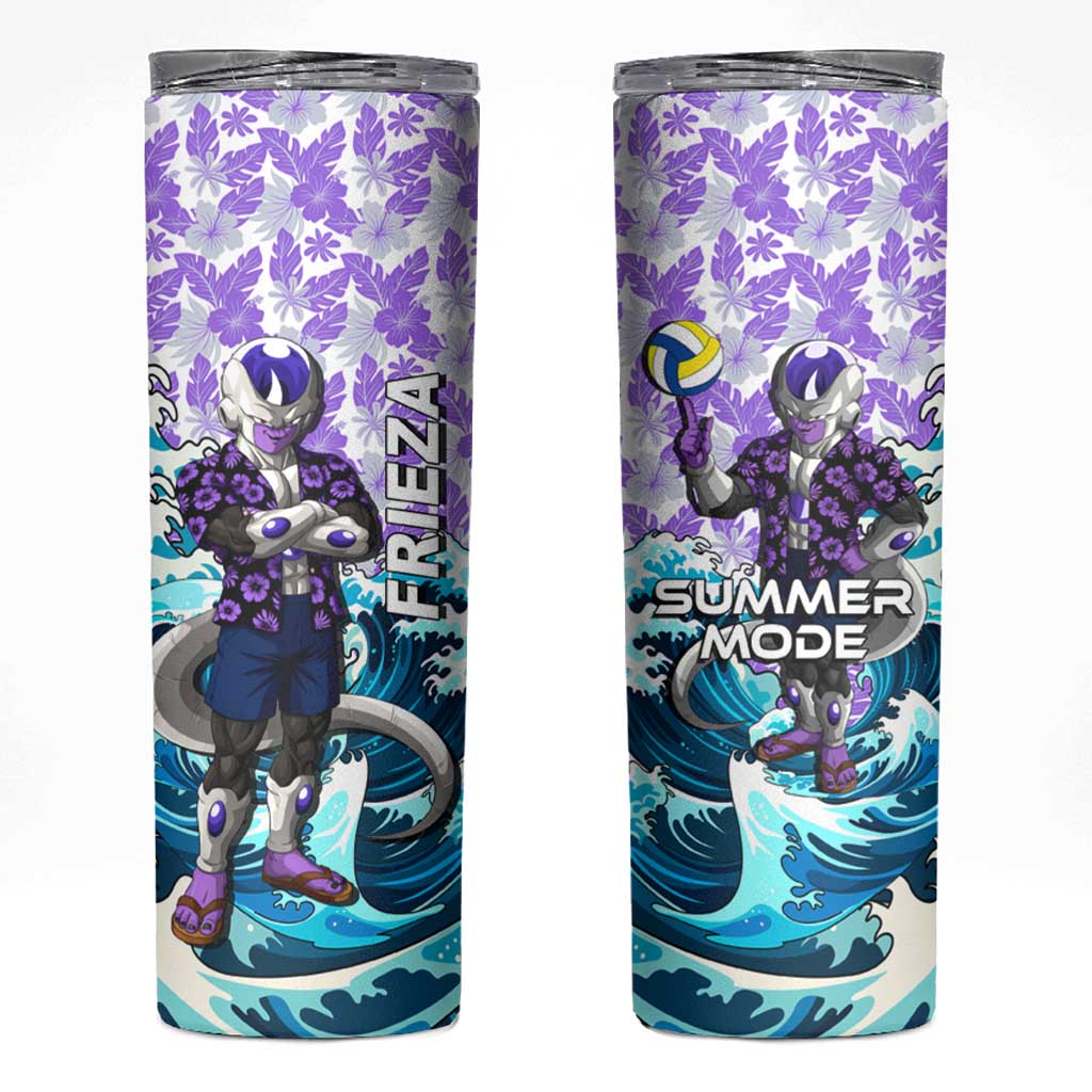 Frieza Dragon Ball Summer Theme Skinny Tumbler with Volleyball Floral Shirt and Shenron Tropical Design - The Mazicc