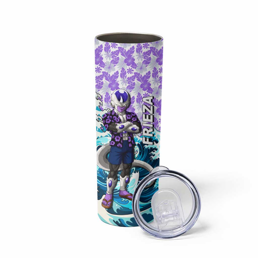 Frieza Dragon Ball Summer Theme Skinny Tumbler with Volleyball Floral Shirt and Shenron Tropical Design - The Mazicc