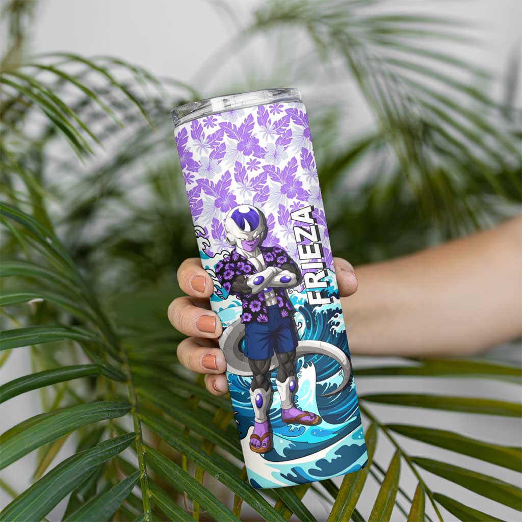 Frieza Dragon Ball Summer Theme Skinny Tumbler with Volleyball Floral Shirt and Shenron Tropical Design - The Mazicc