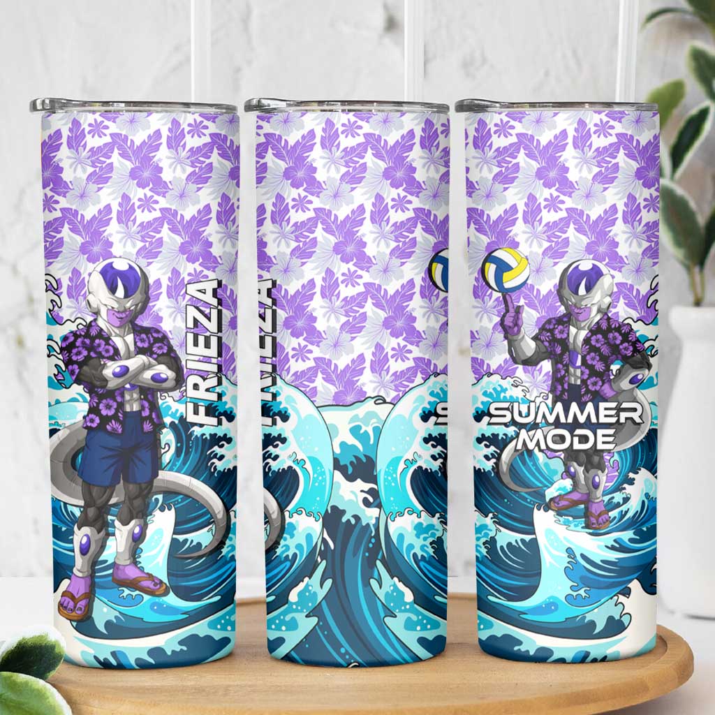 Frieza Dragon Ball Summer Theme Skinny Tumbler with Volleyball Floral Shirt and Shenron Tropical Design - The Mazicc