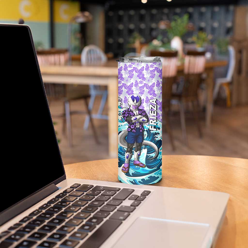 Frieza Dragon Ball Summer Theme Skinny Tumbler with Volleyball Floral Shirt and Shenron Tropical Design - The Mazicc