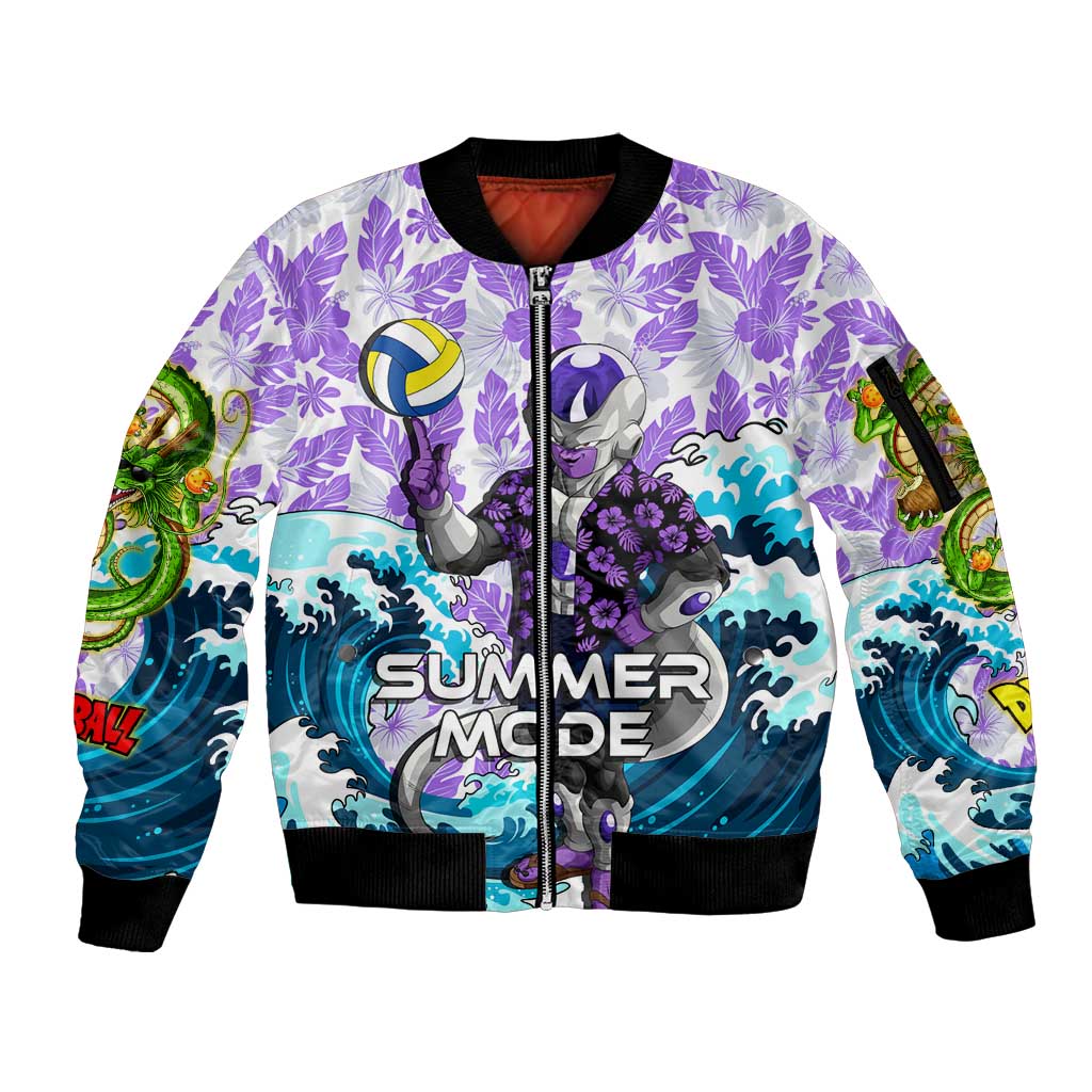 Frieza Dragon Ball Summer Theme Sleeve Zip Bomber Jacket with Volleyball Floral Shirt and Shenron Tropical Design - The Mazicc