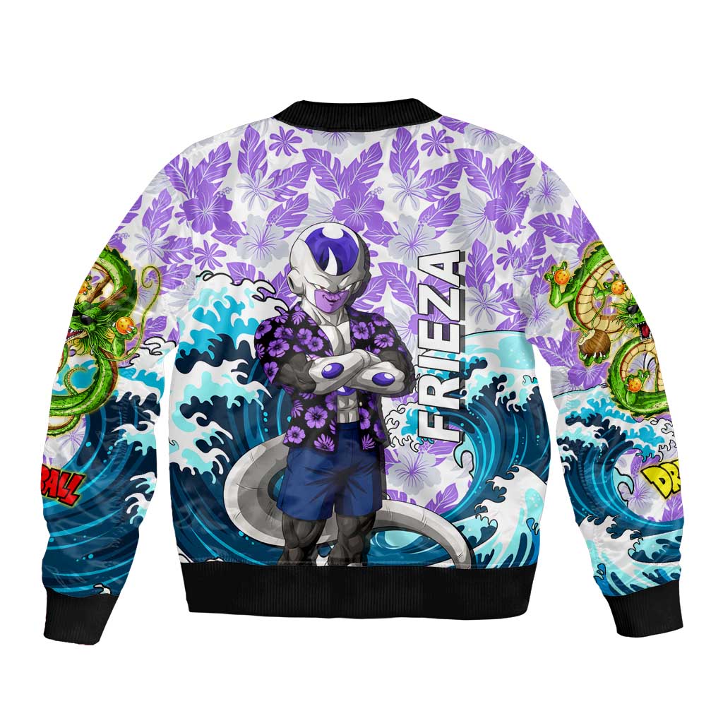 Frieza Dragon Ball Summer Theme Sleeve Zip Bomber Jacket with Volleyball Floral Shirt and Shenron Tropical Design - The Mazicc