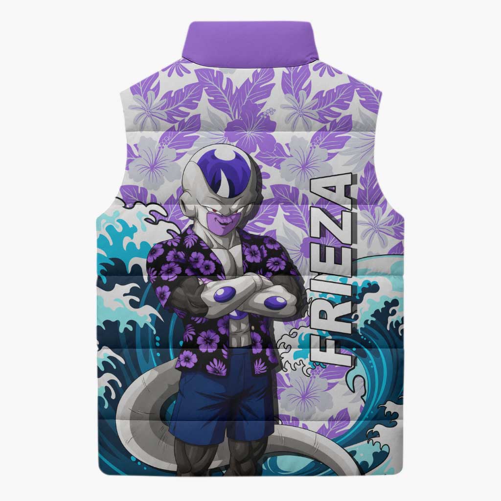 Frieza Dragon Ball Summer Theme Sleeveless Puffer Jacket with Volleyball Floral Shirt and Shenron Tropical Design - The Mazicc