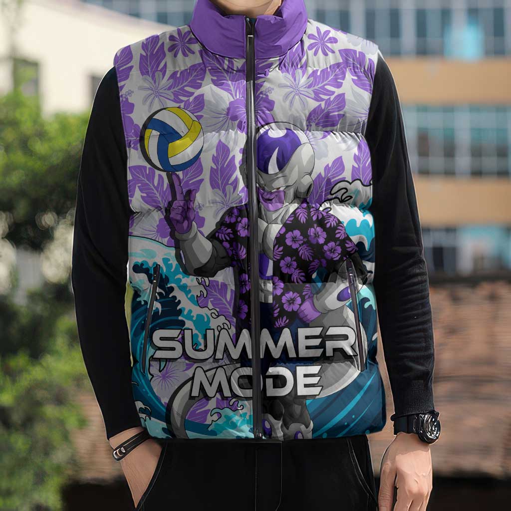 Frieza Dragon Ball Summer Theme Sleeveless Puffer Jacket with Volleyball Floral Shirt and Shenron Tropical Design - The Mazicc