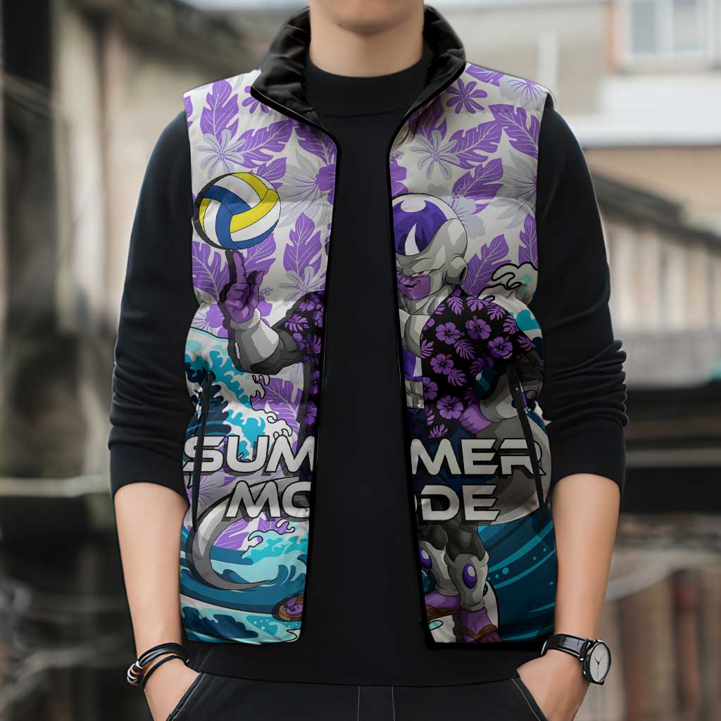 Frieza Dragon Ball Summer Theme Sleeveless Puffer Jacket with Volleyball Floral Shirt and Shenron Tropical Design - The Mazicc