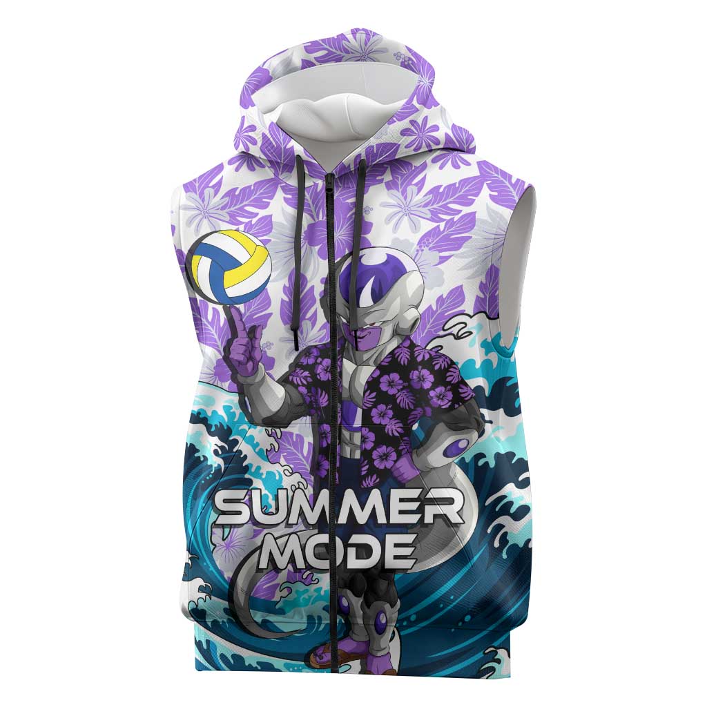 Frieza Dragon Ball Summer Theme Sleeveless Zip Hoodie with Volleyball Floral Shirt and Shenron Tropical Design - The Mazicc