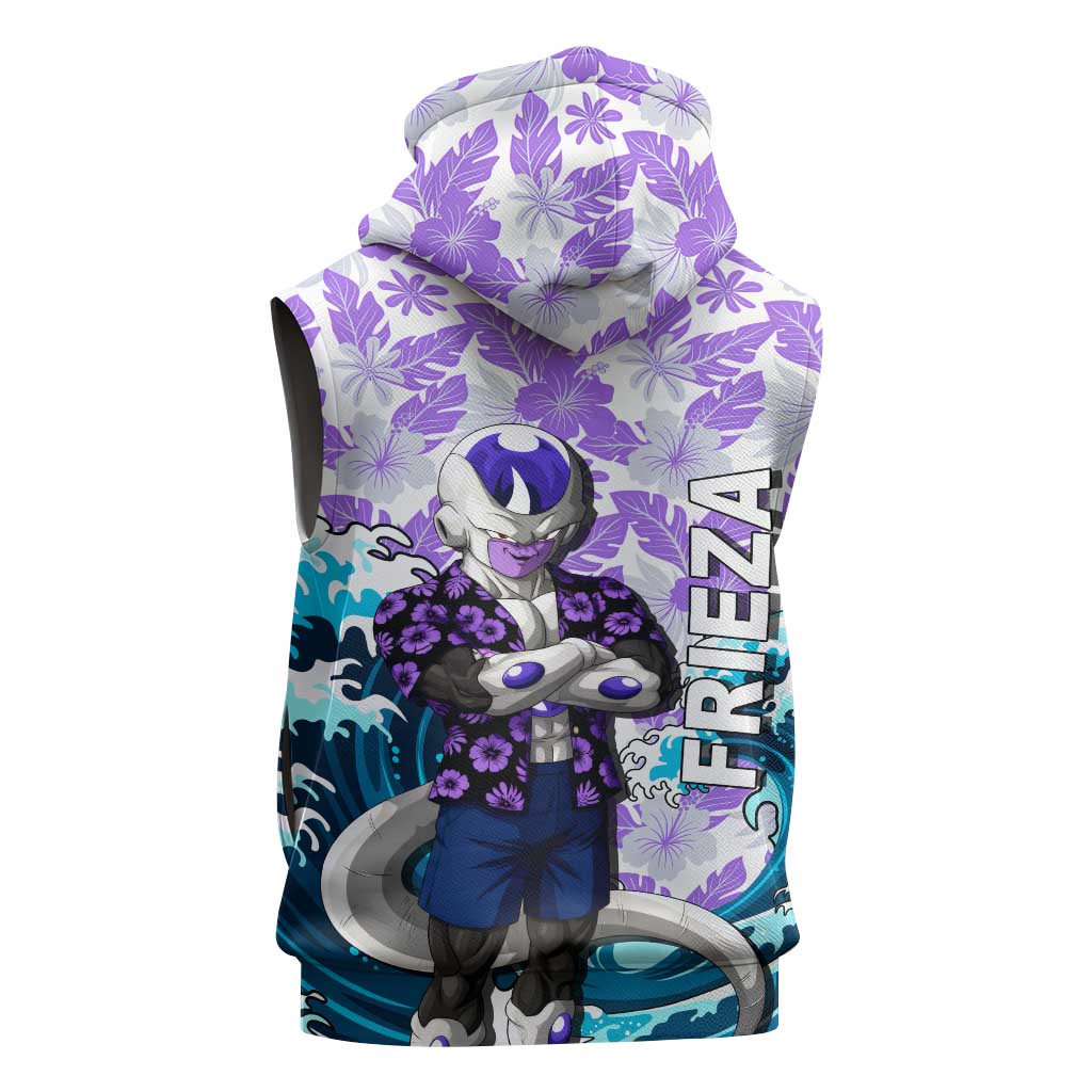 Frieza Dragon Ball Summer Theme Sleeveless Zip Hoodie with Volleyball Floral Shirt and Shenron Tropical Design - The Mazicc