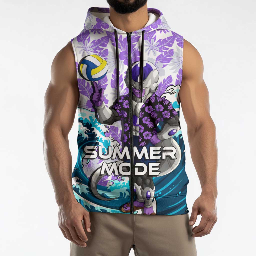 Frieza Dragon Ball Summer Theme Sleeveless Zip Hoodie with Volleyball Floral Shirt and Shenron Tropical Design - The Mazicc
