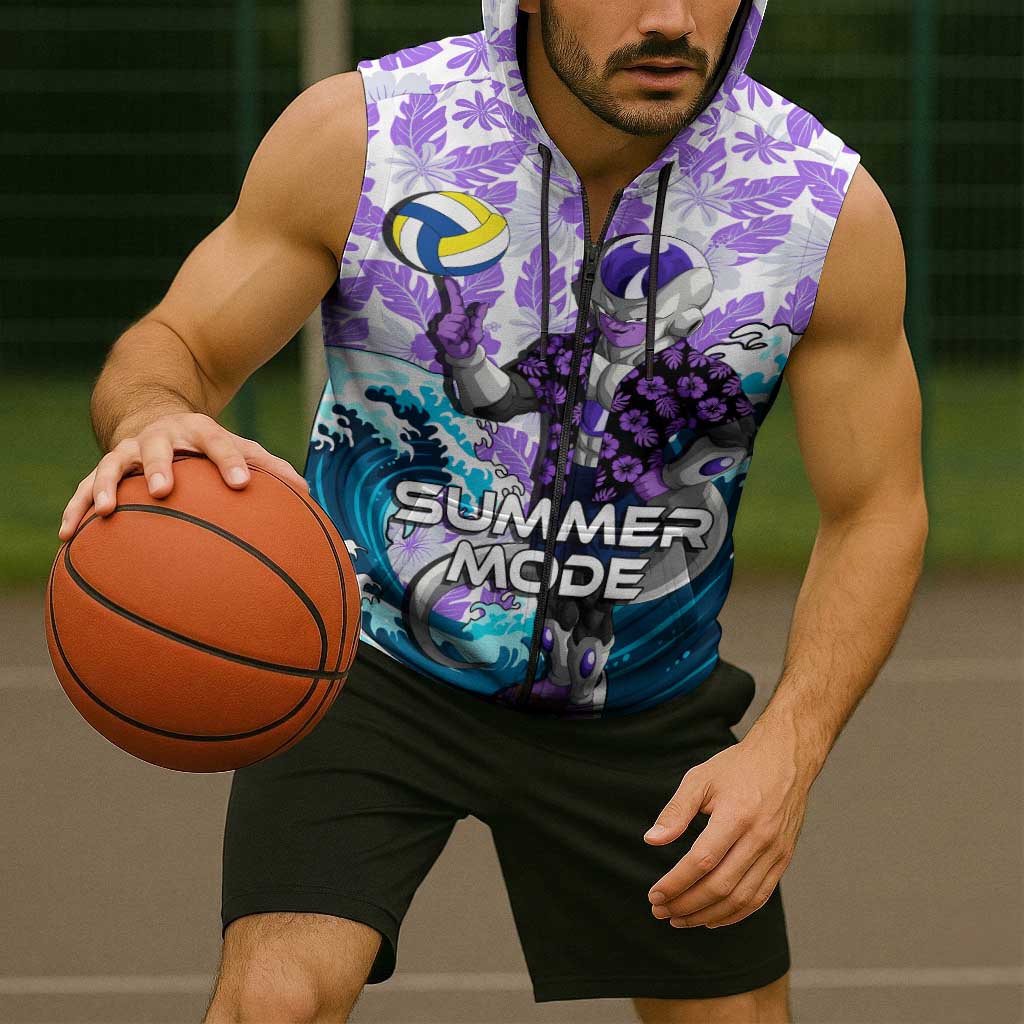 Frieza Dragon Ball Summer Theme Sleeveless Zip Hoodie with Volleyball Floral Shirt and Shenron Tropical Design - The Mazicc