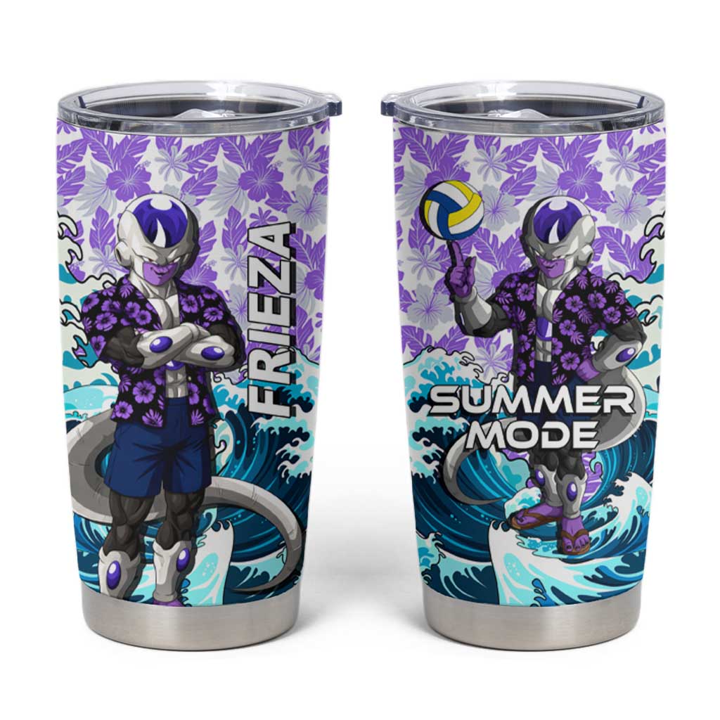 Frieza Dragon Ball Summer Theme Tumbler Cup with Volleyball Floral Shirt and Shenron Tropical Design - The Mazicc