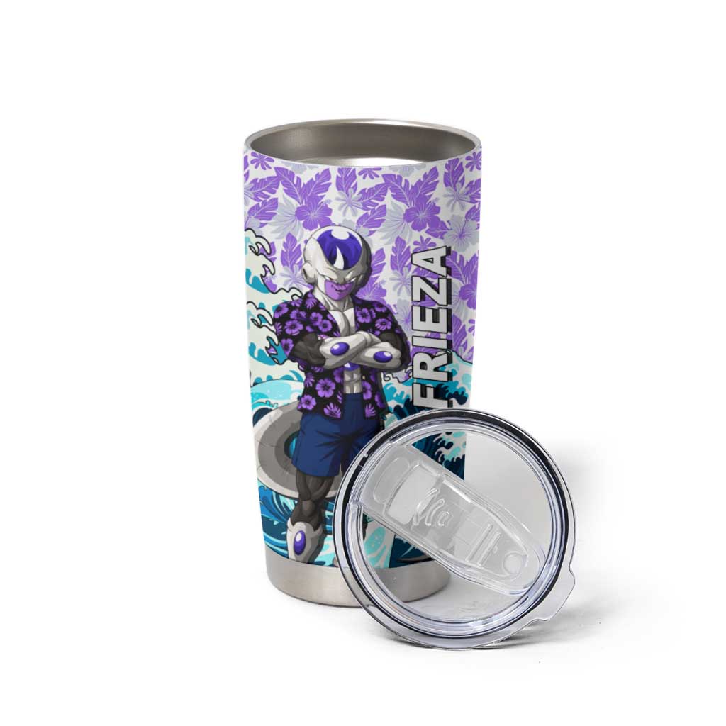 Frieza Dragon Ball Summer Theme Tumbler Cup with Volleyball Floral Shirt and Shenron Tropical Design - The Mazicc