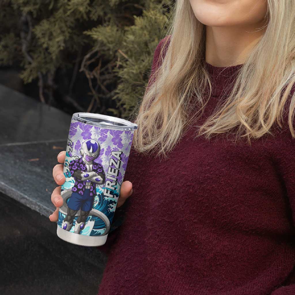Frieza Dragon Ball Summer Theme Tumbler Cup with Volleyball Floral Shirt and Shenron Tropical Design - The Mazicc