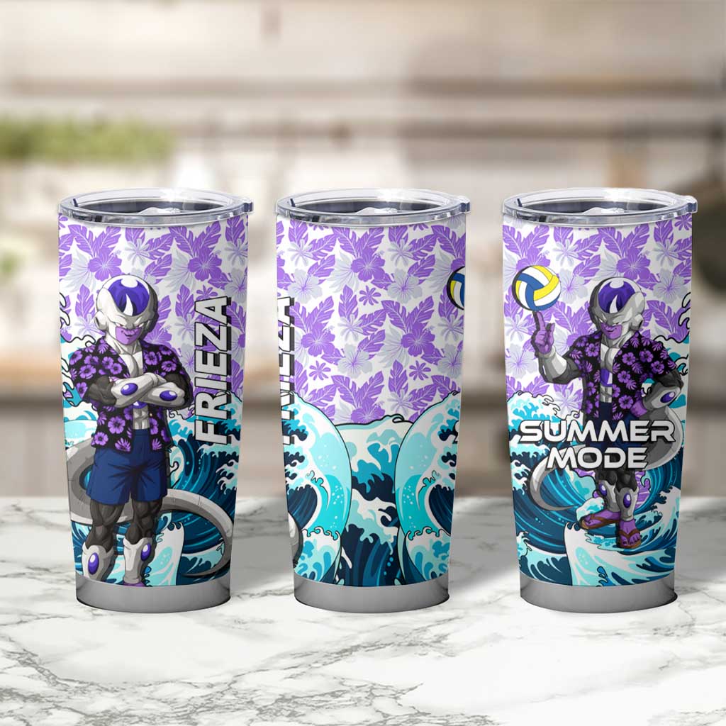 Frieza Dragon Ball Summer Theme Tumbler Cup with Volleyball Floral Shirt and Shenron Tropical Design - The Mazicc