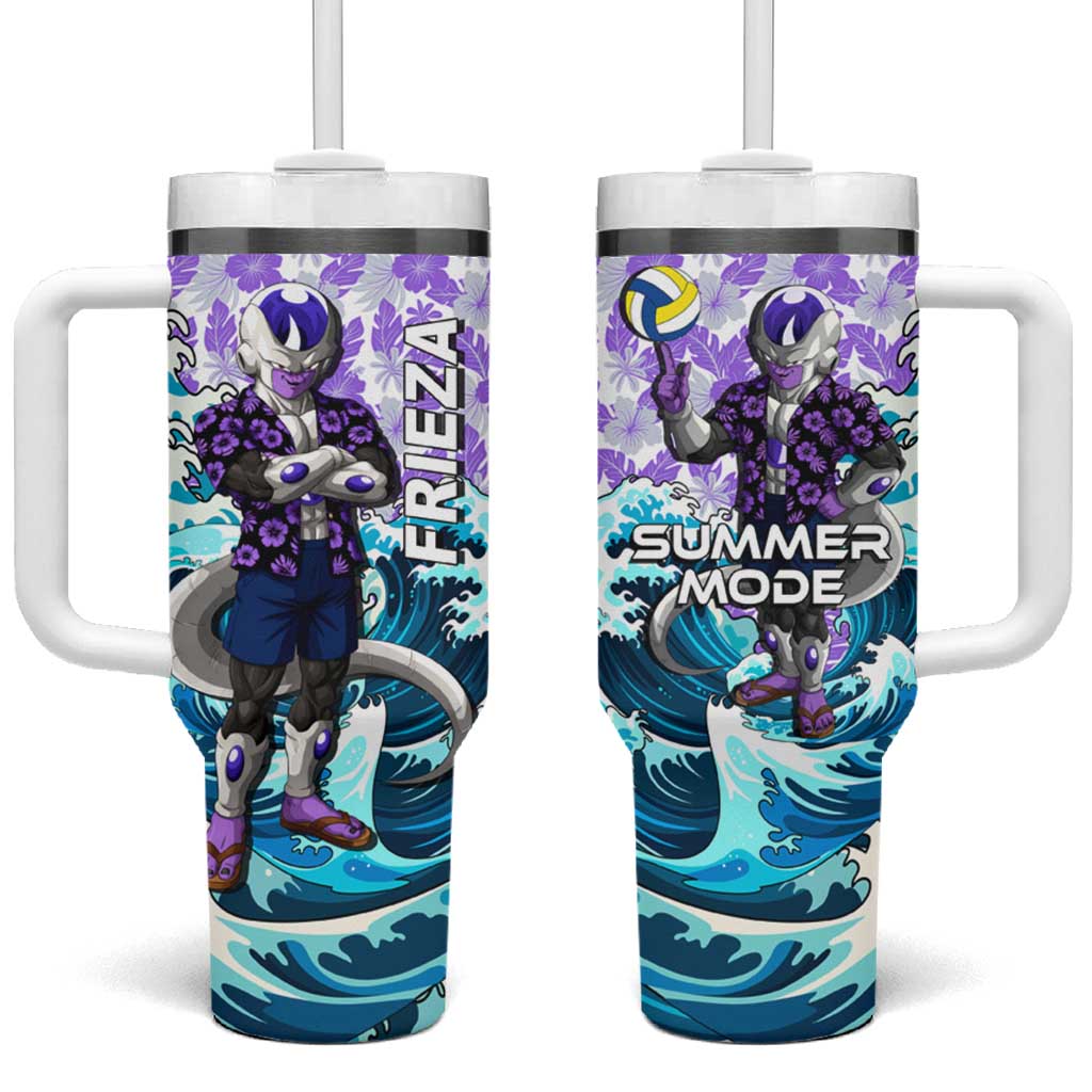Frieza Dragon Ball Summer Theme Tumbler With Handle with Volleyball Floral Shirt and Shenron Tropical Design - The Mazicc