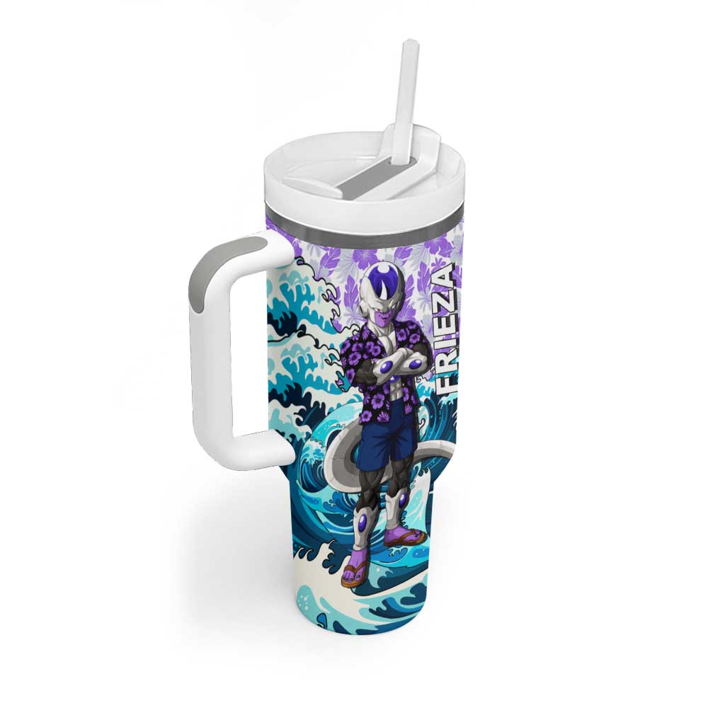 Frieza Dragon Ball Summer Theme Tumbler With Handle with Volleyball Floral Shirt and Shenron Tropical Design - The Mazicc