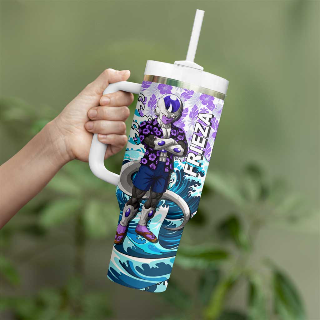 Frieza Dragon Ball Summer Theme Tumbler With Handle with Volleyball Floral Shirt and Shenron Tropical Design - The Mazicc