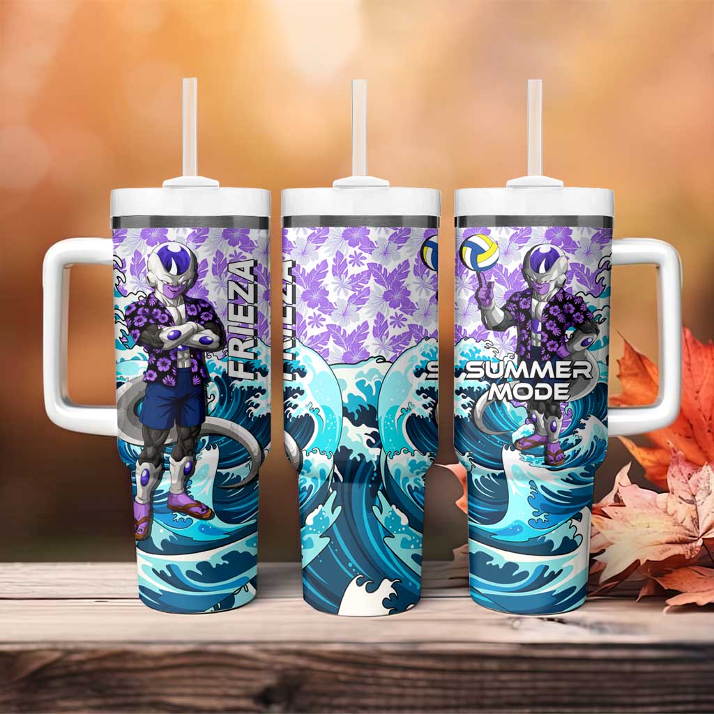 Frieza Dragon Ball Summer Theme Tumbler With Handle with Volleyball Floral Shirt and Shenron Tropical Design - The Mazicc