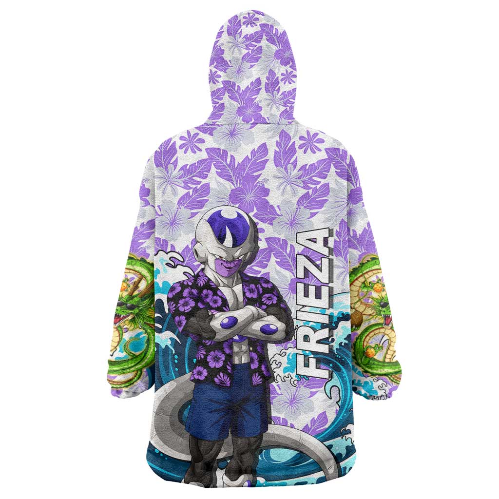 Frieza Dragon Ball Summer Theme Wearable Blanket Hoodie with Volleyball Floral Shirt and Shenron Tropical Design - The Mazicc