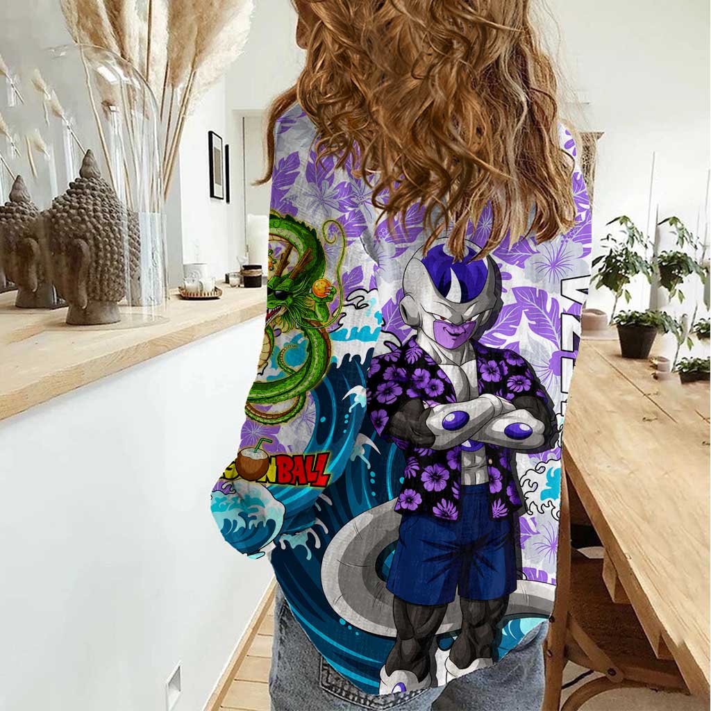 Frieza Dragon Ball Summer Theme Women Casual Shirt with Volleyball Floral Shirt and Shenron Tropical Design - The Mazicc