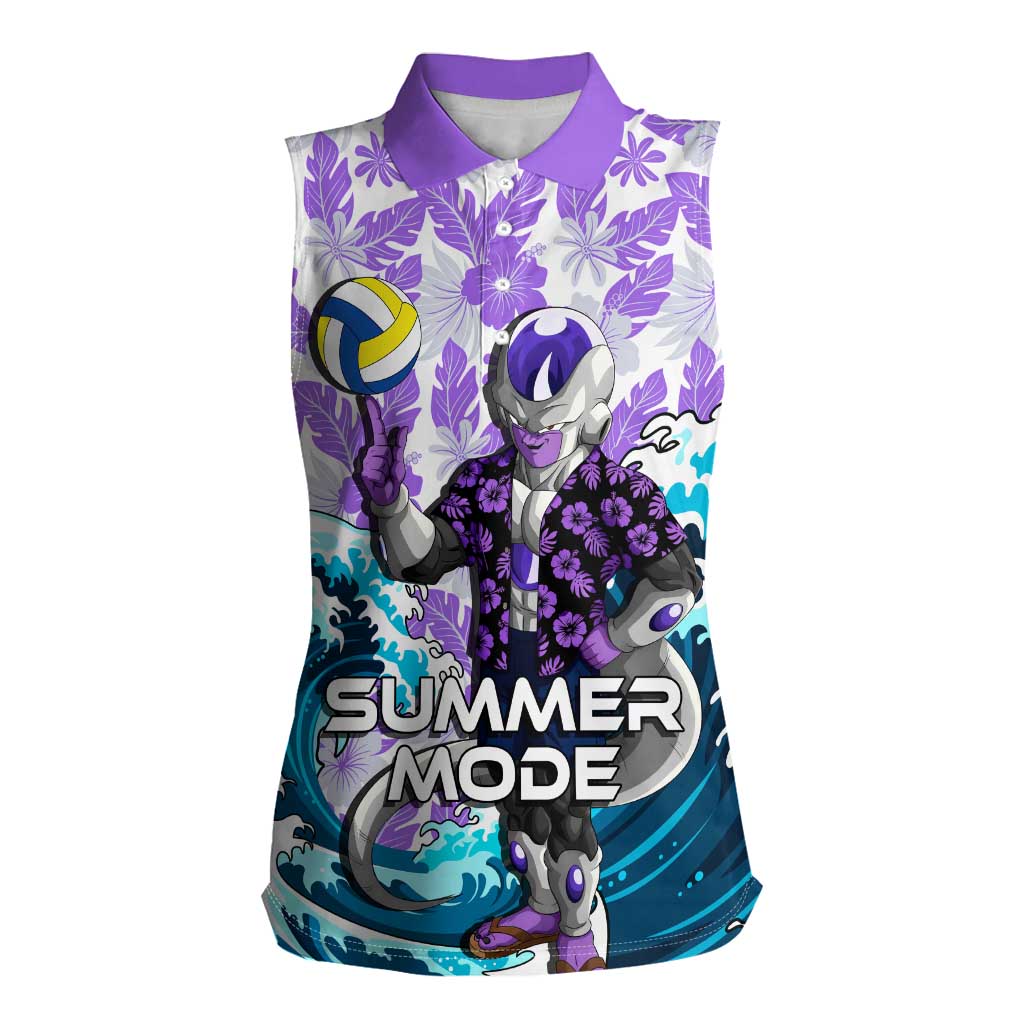 Frieza Dragon Ball Summer Theme Women Sleeveless Polo Shirt with Volleyball Floral Shirt and Shenron Tropical Design - The Mazicc