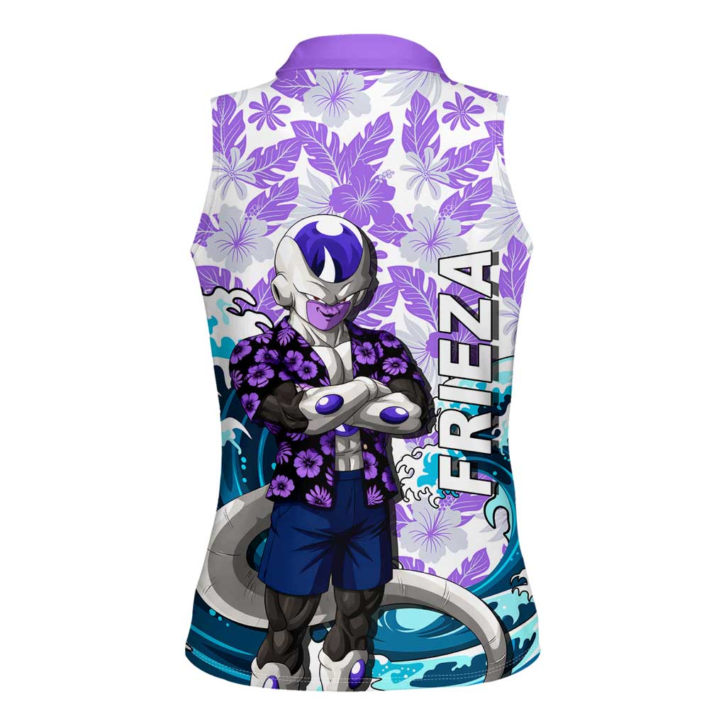 Frieza Dragon Ball Summer Theme Women Sleeveless Polo Shirt with Volleyball Floral Shirt and Shenron Tropical Design - The Mazicc