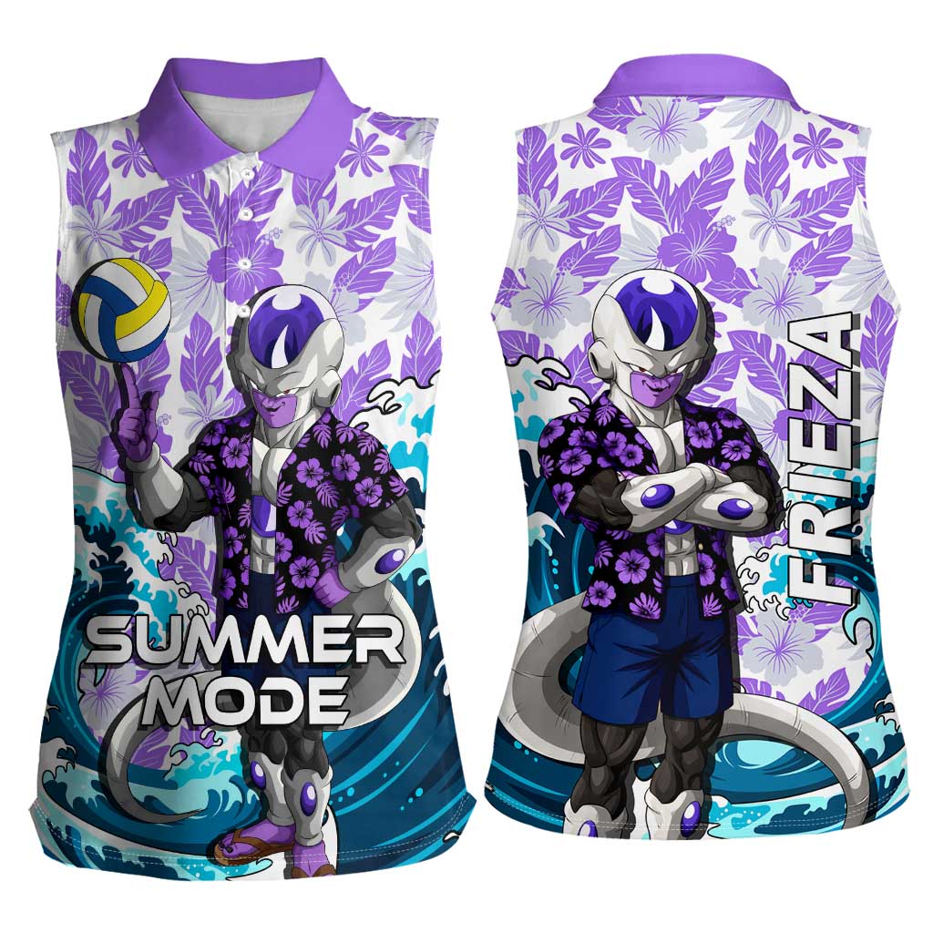Frieza Dragon Ball Summer Theme Women Sleeveless Polo Shirt with Volleyball Floral Shirt and Shenron Tropical Design - The Mazicc