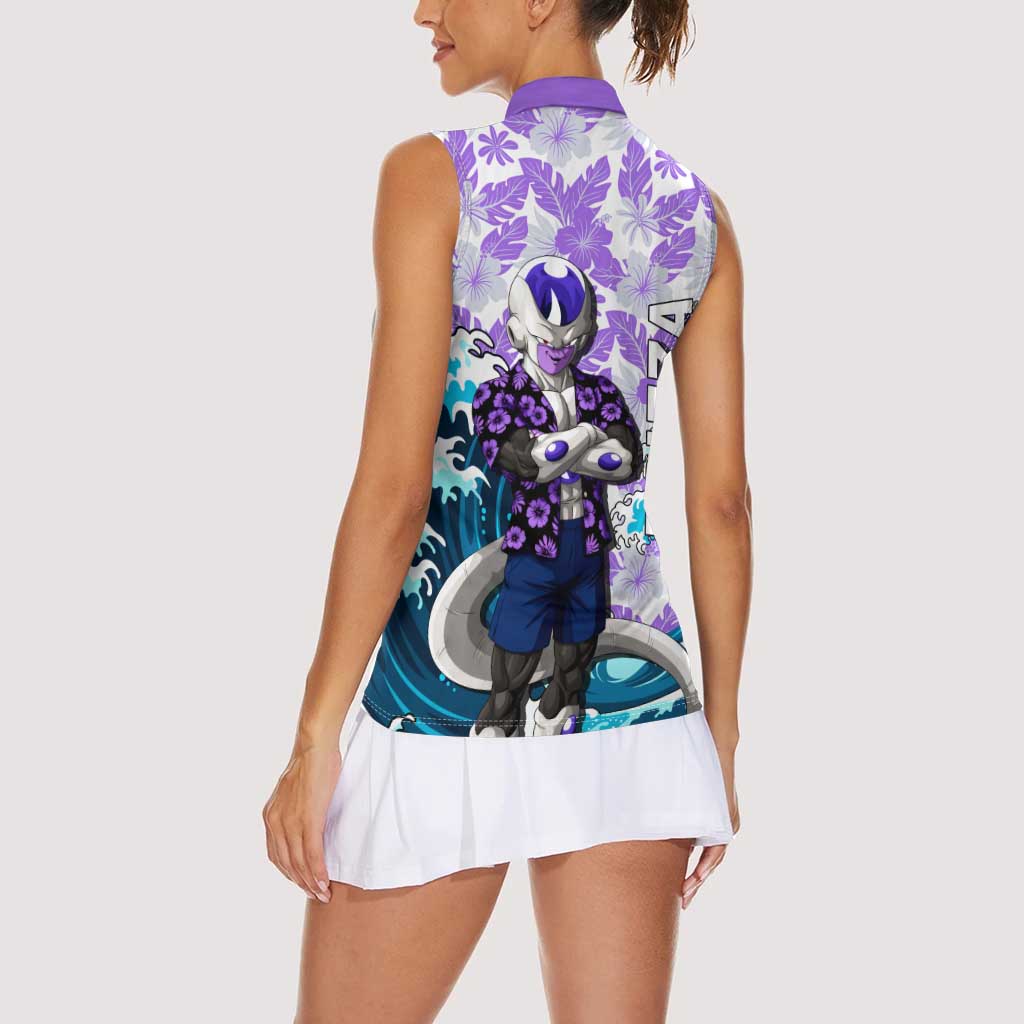 Frieza Dragon Ball Summer Theme Women Sleeveless Polo Shirt with Volleyball Floral Shirt and Shenron Tropical Design - The Mazicc