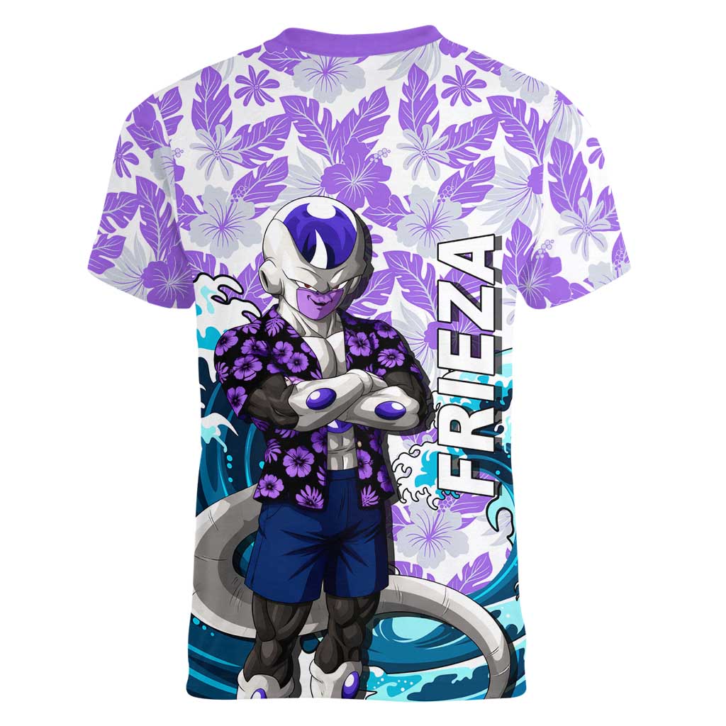 Frieza Dragon Ball Summer Theme Women V-Neck T-Shirt with Volleyball Floral Shirt and Shenron Tropical Design - The Mazicc
