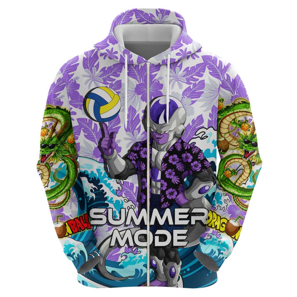 Frieza Dragon Ball Summer Theme Zip Hoodie with Volleyball Floral Shirt and Shenron Tropical Design - The Mazicc