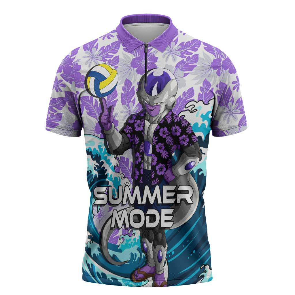Frieza Dragon Ball Summer Theme Zipper Polo Shirt with Volleyball Floral Shirt and Shenron Tropical Design - The Mazicc