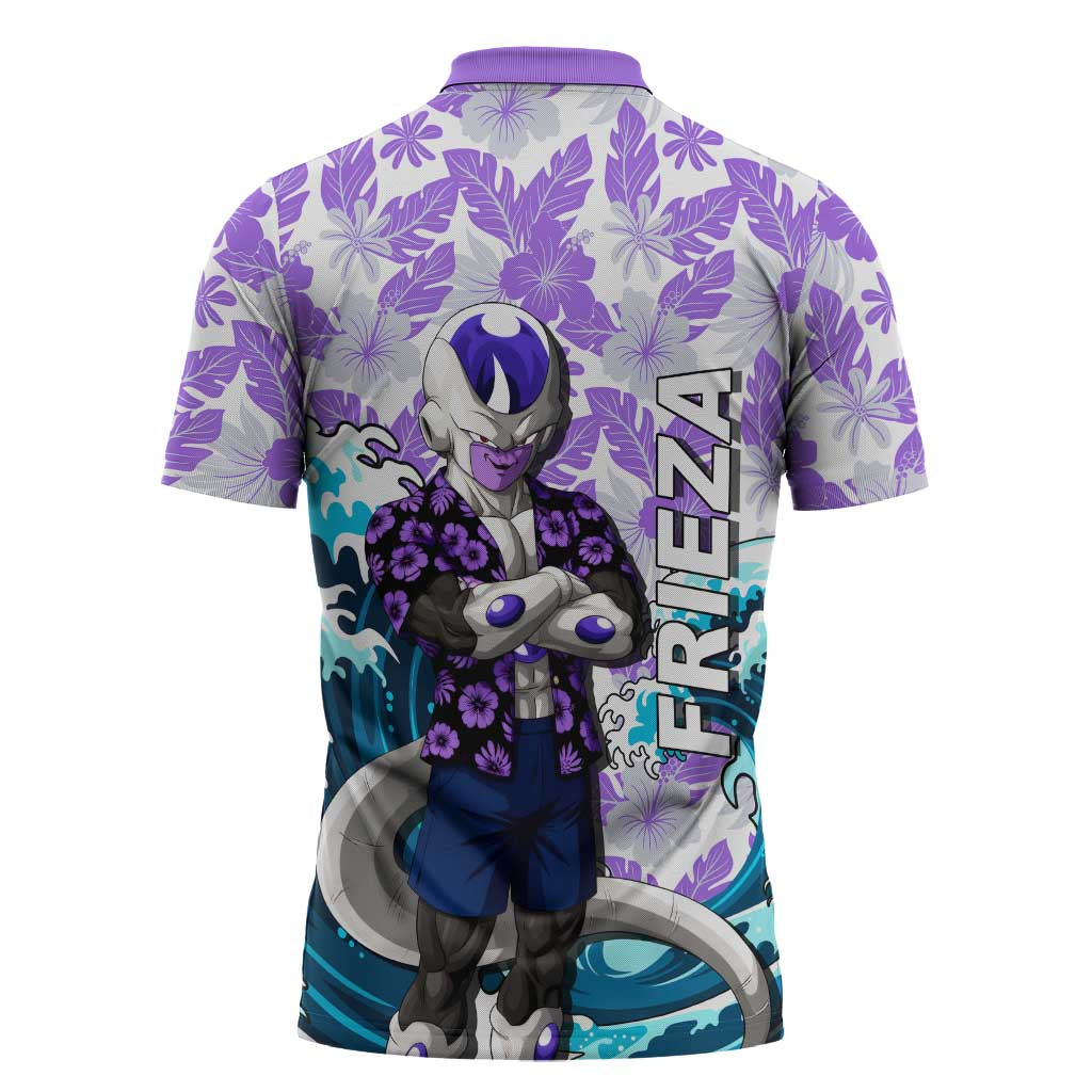 Frieza Dragon Ball Summer Theme Zipper Polo Shirt with Volleyball Floral Shirt and Shenron Tropical Design - The Mazicc
