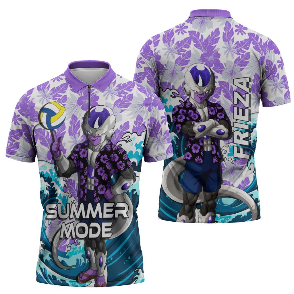 Frieza Dragon Ball Summer Theme Zipper Polo Shirt with Volleyball Floral Shirt and Shenron Tropical Design - The Mazicc