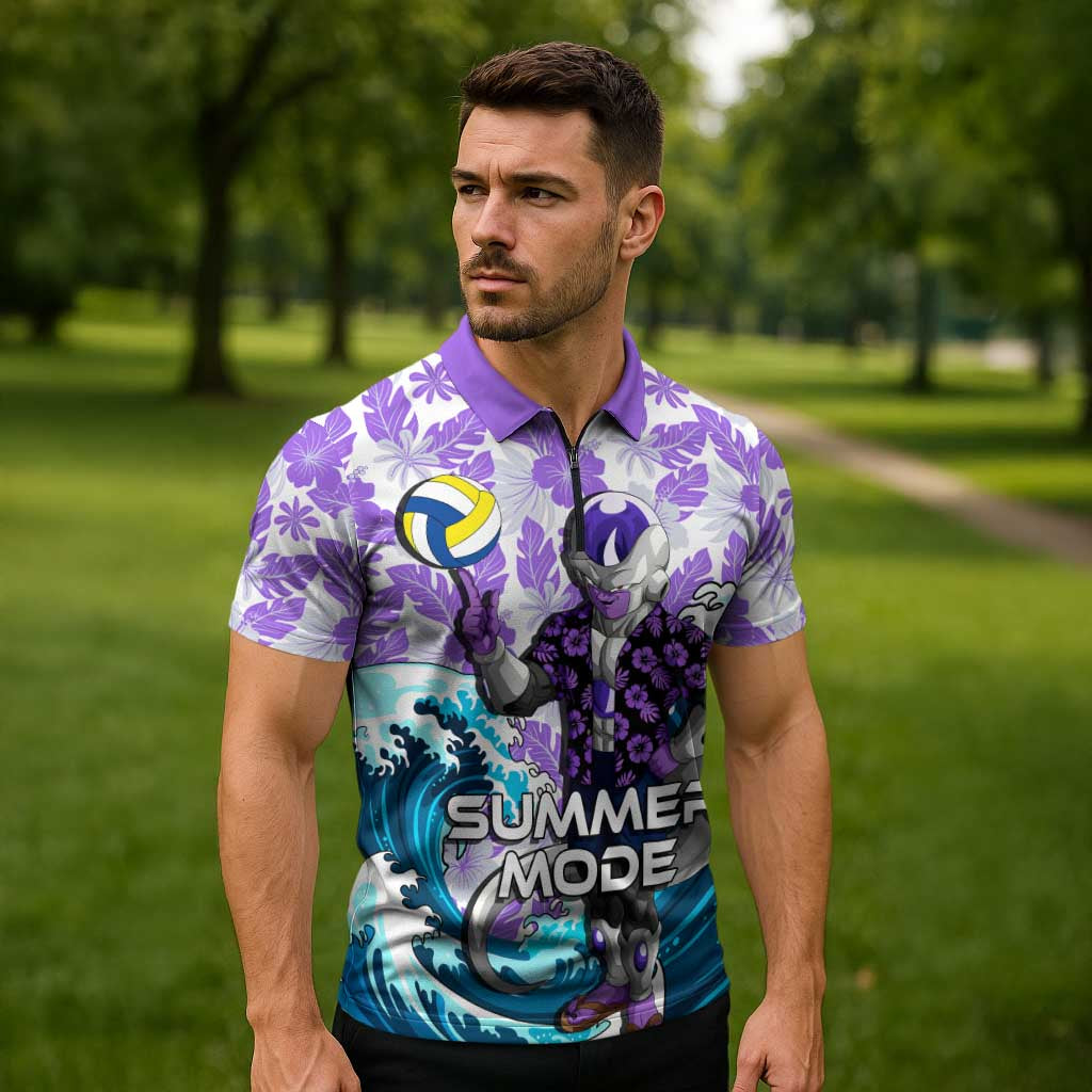 Frieza Dragon Ball Summer Theme Zipper Polo Shirt with Volleyball Floral Shirt and Shenron Tropical Design - The Mazicc