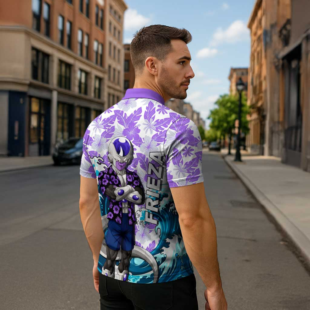 Frieza Dragon Ball Summer Theme Zipper Polo Shirt with Volleyball Floral Shirt and Shenron Tropical Design - The Mazicc