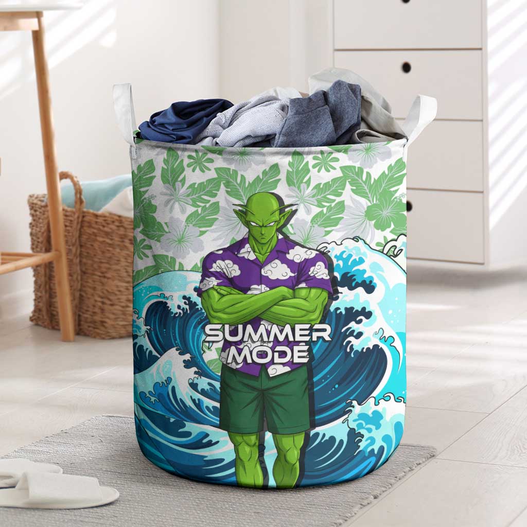 Piccolo Dragon Ball Summer Theme Laundry Basket with Tropical Shirt Shenron Background and Ocean Wave Design - The Mazicc