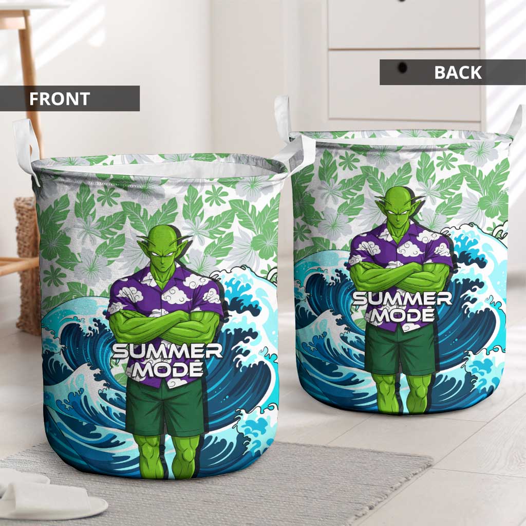 Piccolo Dragon Ball Summer Theme Laundry Basket with Tropical Shirt Shenron Background and Ocean Wave Design - The Mazicc