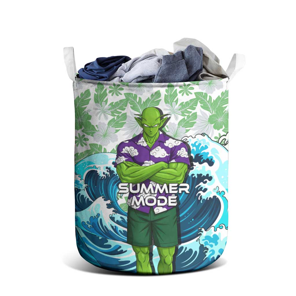 Piccolo Dragon Ball Summer Theme Laundry Basket with Tropical Shirt Shenron Background and Ocean Wave Design - The Mazicc