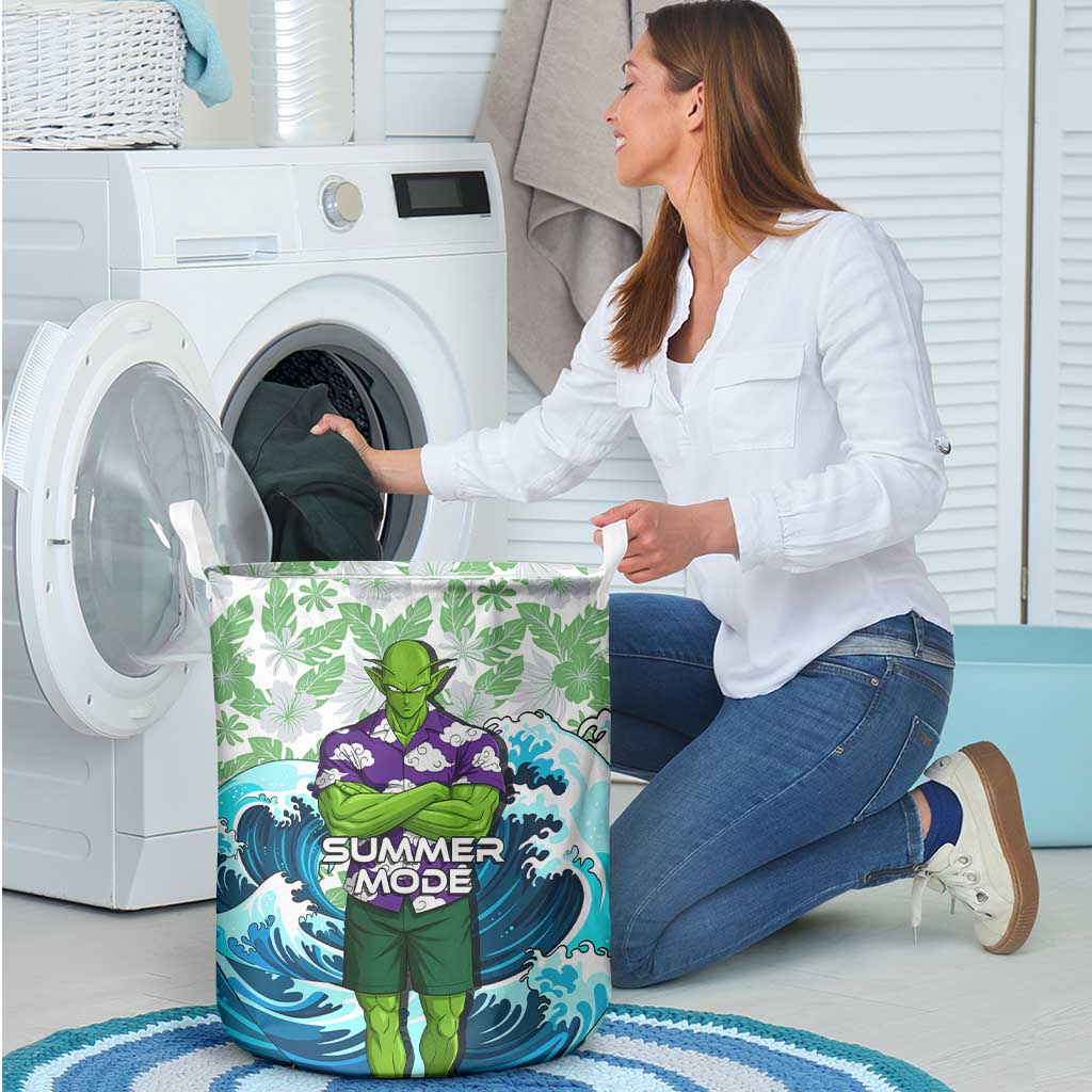 Piccolo Dragon Ball Summer Theme Laundry Basket with Tropical Shirt Shenron Background and Ocean Wave Design - The Mazicc