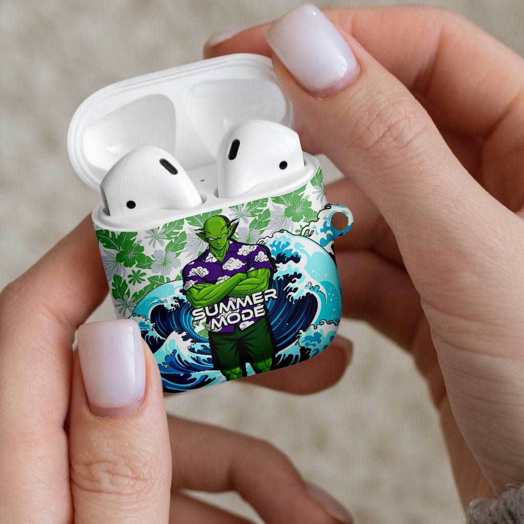 Piccolo Dragon Ball Summer Theme AirPods Case with Tropical Shirt Shenron Background and Ocean Wave Design - The Mazicc